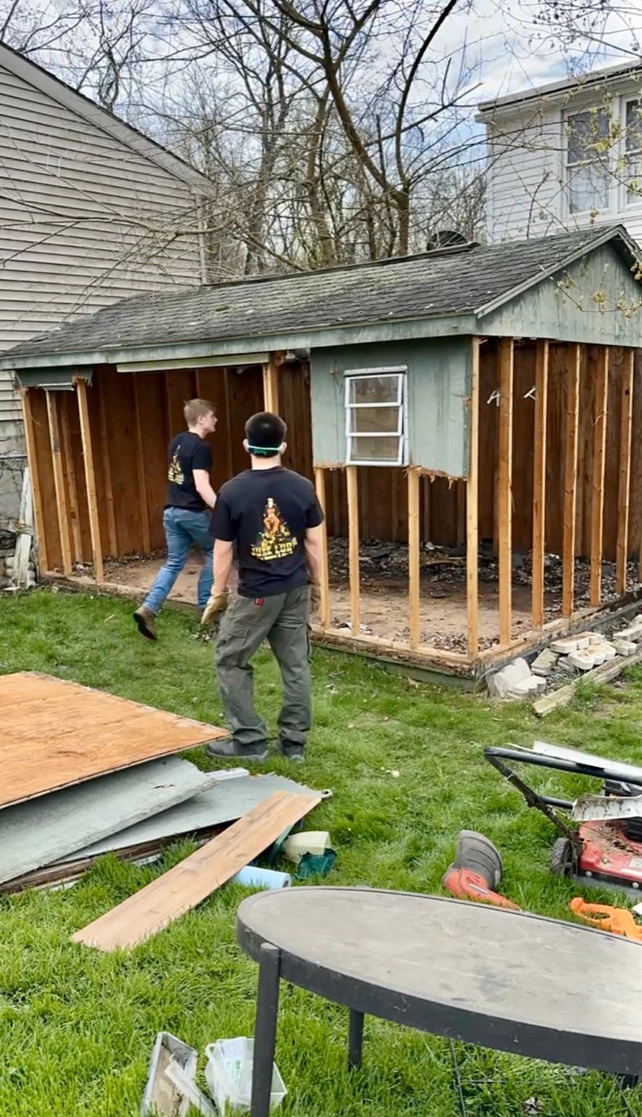 William and crew dismantling a backyard shed mid-action — The Junk Lord, York County PA