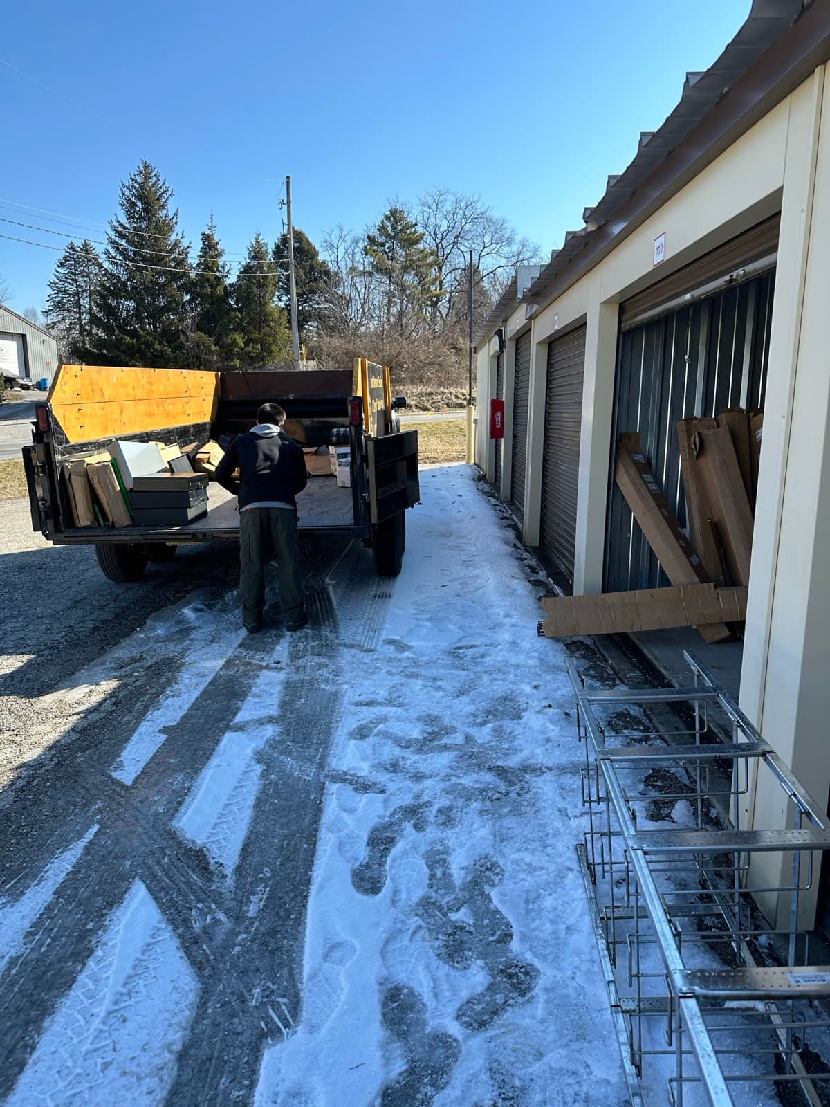 Junk Lord trailer at a storage facility in snowy weather — York County, PA